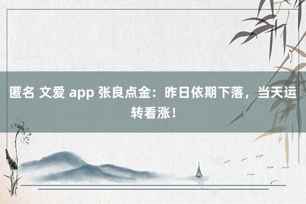 匿名 文爱 app 张良点金：昨日依期下落，当天运转看涨！